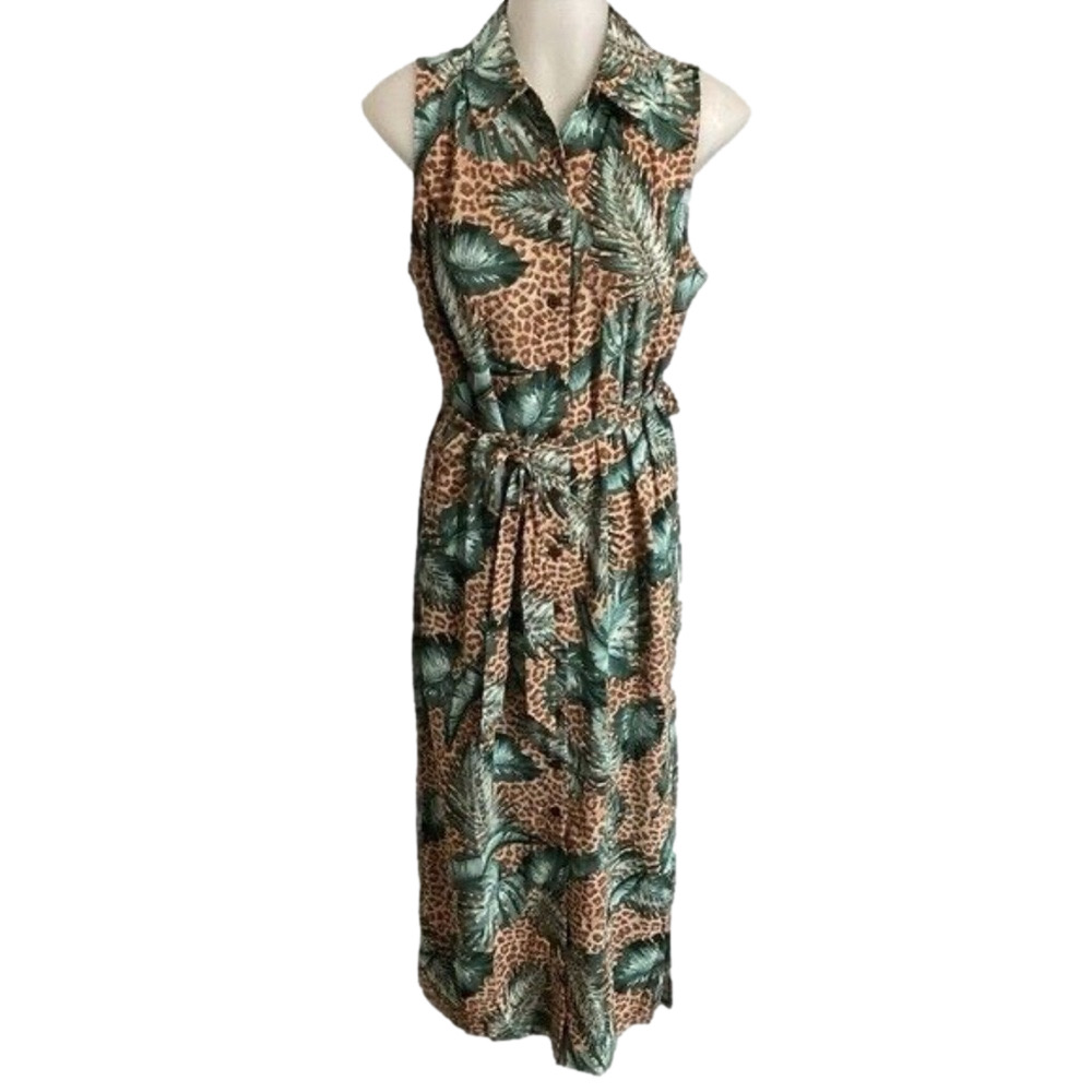 G by GUILIANA Women tropical button up sleeveless cheetah leopard print maxi NWT - Picture 2 of 9